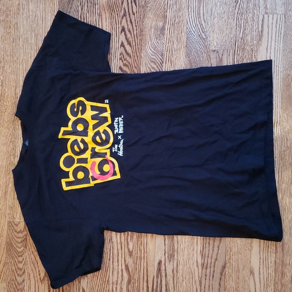 (S) M & O Gold Tim Hortons x Justin Bieber 100% Cotton Graphic T-Shirt - Picture 1 of 9